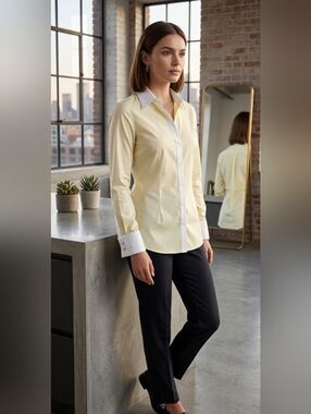 Design Studio Collection Yellow Pinstripe Button Down Shirt - White Contrast